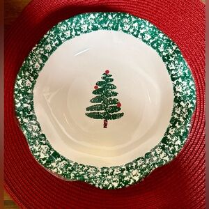 Furio Italy Sponge Christmas Tree Scalloped Edge Small Serving Bowl 8”